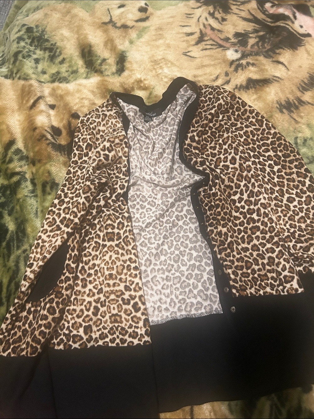 Leopard Print Button-Front Cardigan Sweater - Black Trim